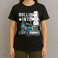Rollin Into 4 Big Rig Semi Trailer Truck 4th Birthday Gift T-Shirt thumb 4