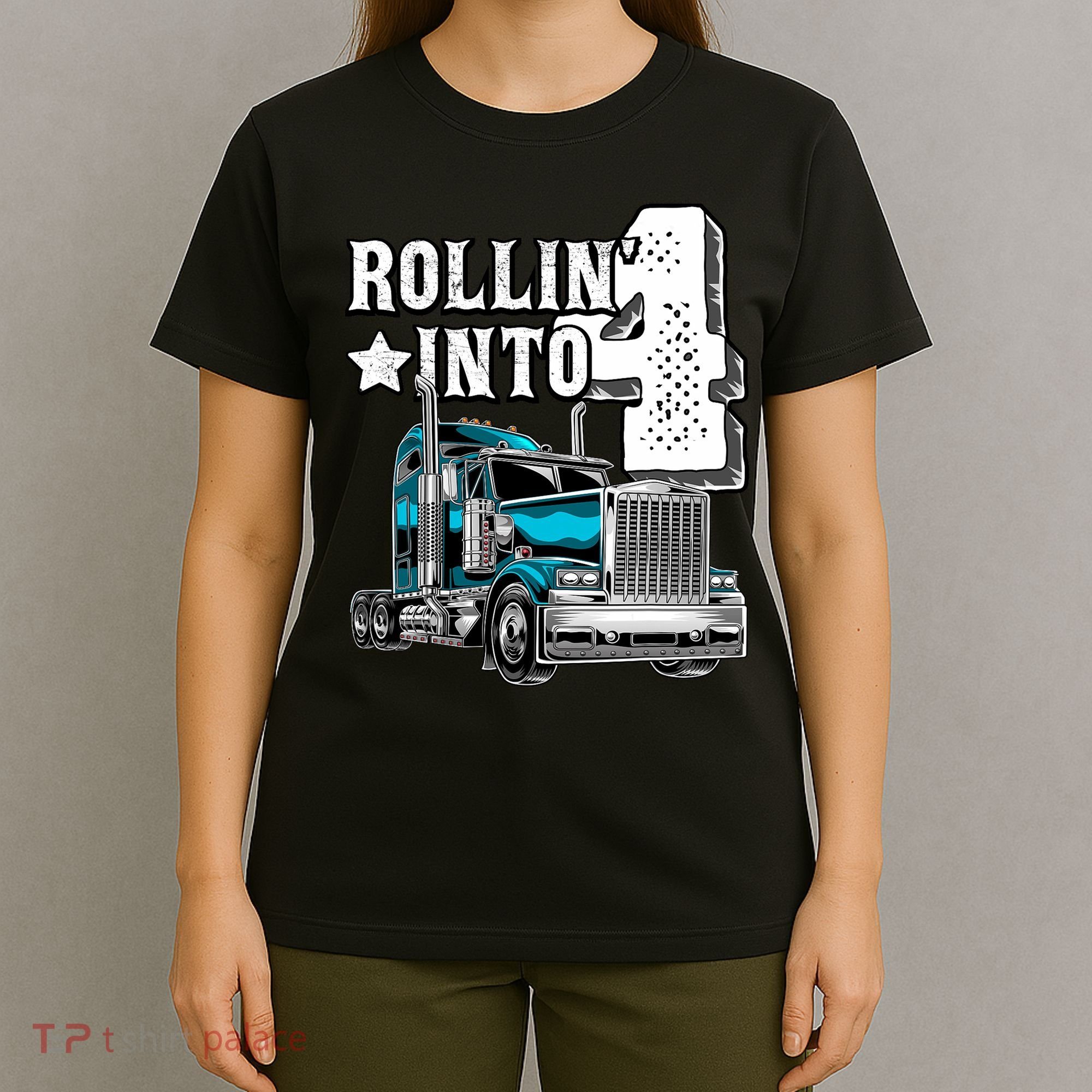 Rollin Into 4 Big Rig Semi Trailer Truck 4th Birthday Gift T-Shirt