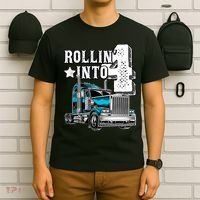 Rollin Into 4 Big Rig Semi Trailer Truck 4th Birthday Gift T-Shirt thumb 6