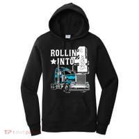 Rollin Into 4 Big Rig Semi Trailer Truck 4th Birthday Gift Women's Hoodie thumb 0