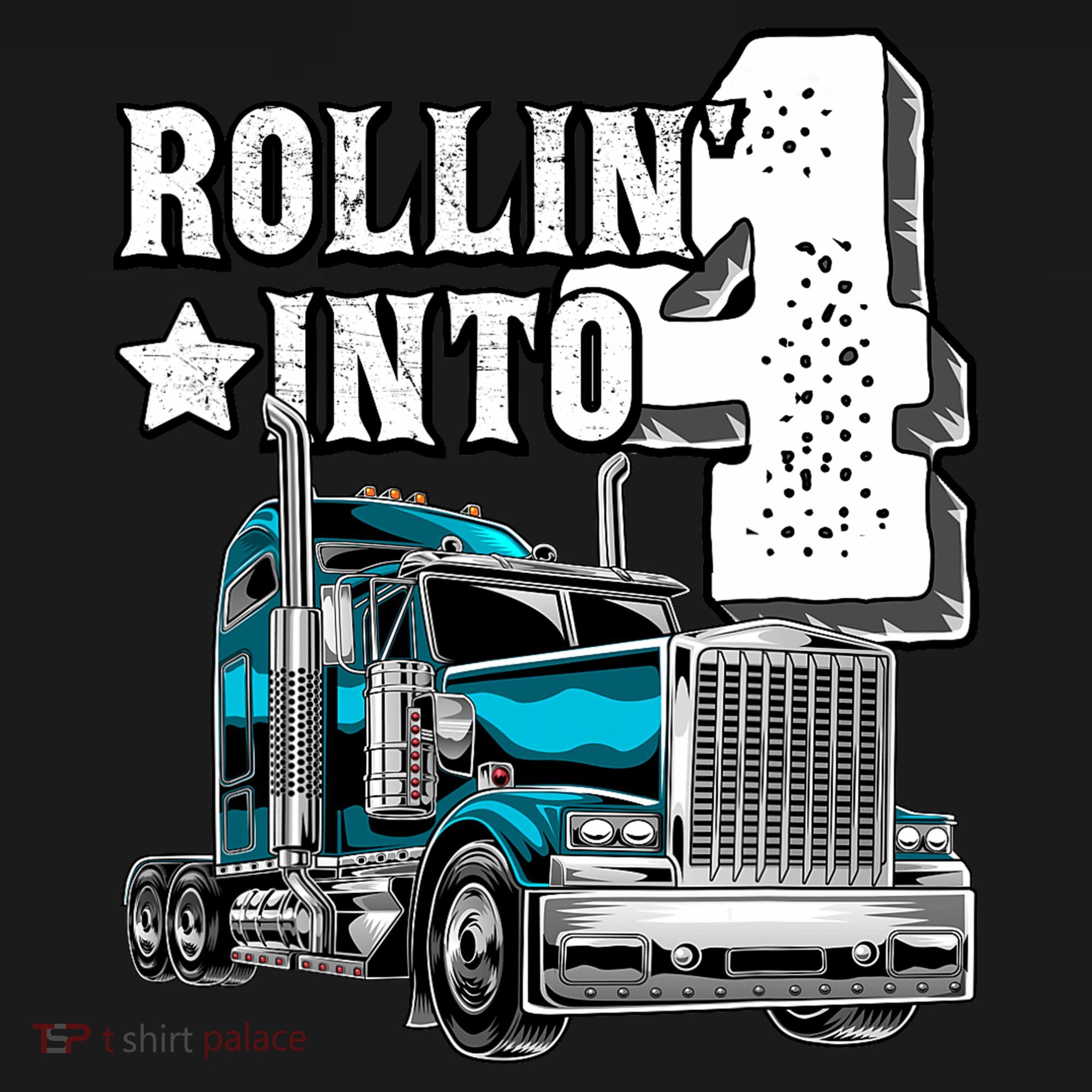 Rollin Into 4 Big Rig Semi Trailer Truck 4th Birthday Gift Women's Hoodie
