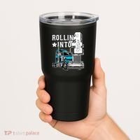 Rollin Into 4 Big Rig Semi Trailer Truck 4th Birthday Gift Tumbler thumb 2