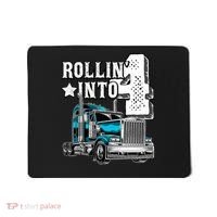 Rollin Into 4 Big Rig Semi Trailer Truck 4th Birthday Gift Mousepad thumb 0