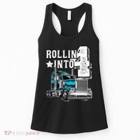Rollin Into 4 Big Rig Semi Trailer Truck 4th Birthday Gift Women's Tank Top thumb 0