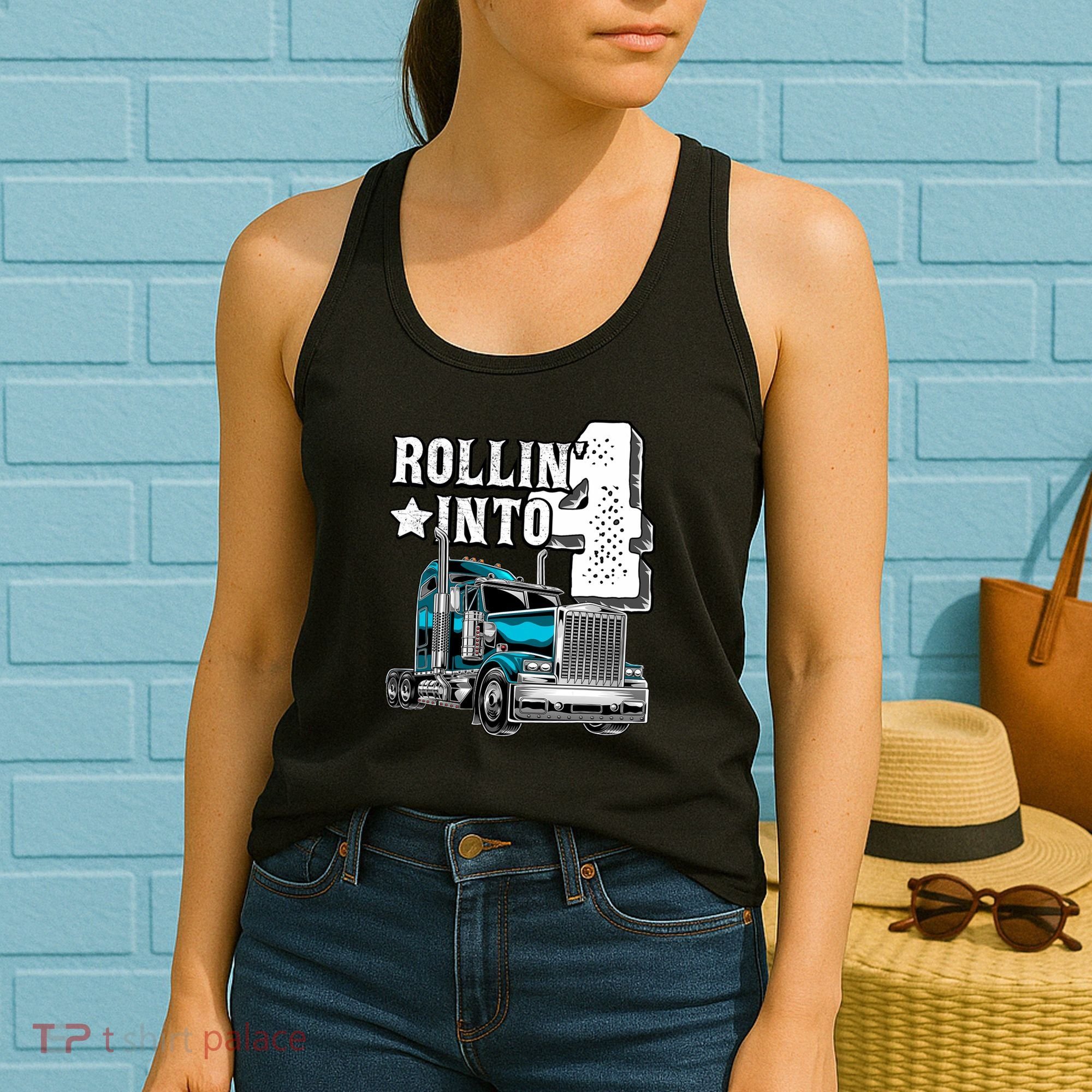 Rollin Into 4 Big Rig Semi Trailer Truck 4th Birthday Gift Women's Tank Top