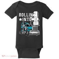Rollin Into 4 Big Rig Semi Trailer Truck 4th Birthday Gift Baby Bodysuit thumb 0