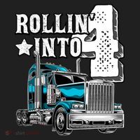 Rollin Into 4 Big Rig Semi Trailer Truck 4th Birthday Gift Hat thumb 2