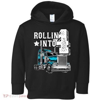 Rollin Into 4 Big Rig Semi Trailer Truck 4th Birthday Gift Toddler Hoodie