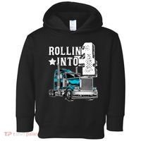 Rollin Into 4 Big Rig Semi Trailer Truck 4th Birthday Gift Toddler Hoodie thumb 0