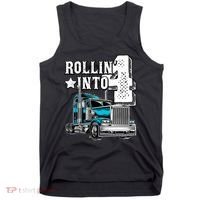 Rollin Into 4 Big Rig Semi Trailer Truck 4th Birthday Gift Tank Top thumb 0