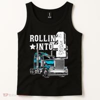 Rollin Into 4 Big Rig Semi Trailer Truck 4th Birthday Gift Tank Top thumb 2