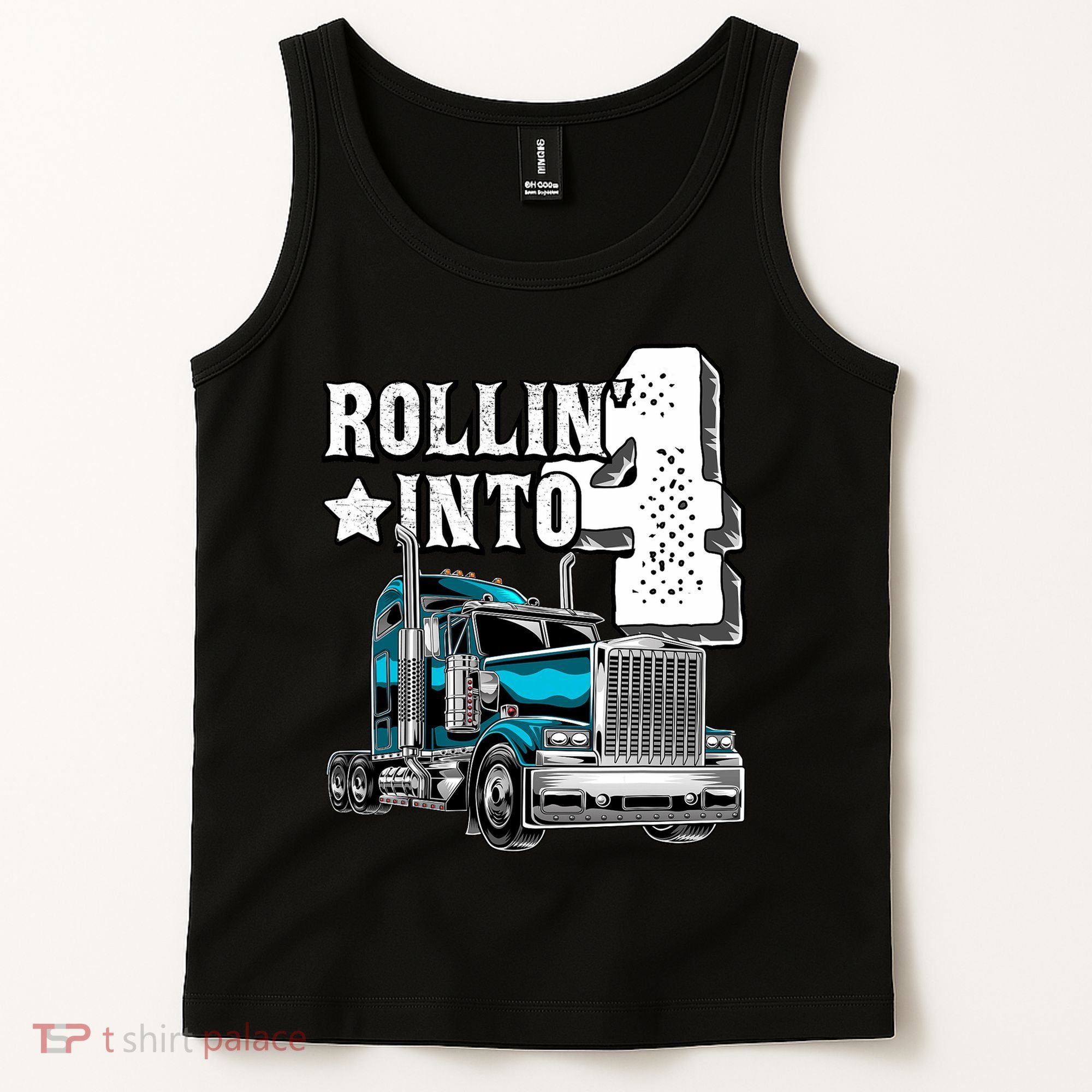 Rollin Into 4 Big Rig Semi Trailer Truck 4th Birthday Gift Tank Top