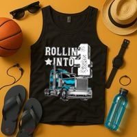 Rollin Into 4 Big Rig Semi Trailer Truck 4th Birthday Gift Tank Top thumb 4