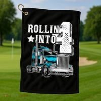 Rollin Into 4 Big Rig Semi Trailer Truck 4th Birthday Gift Golf Towel thumb 1