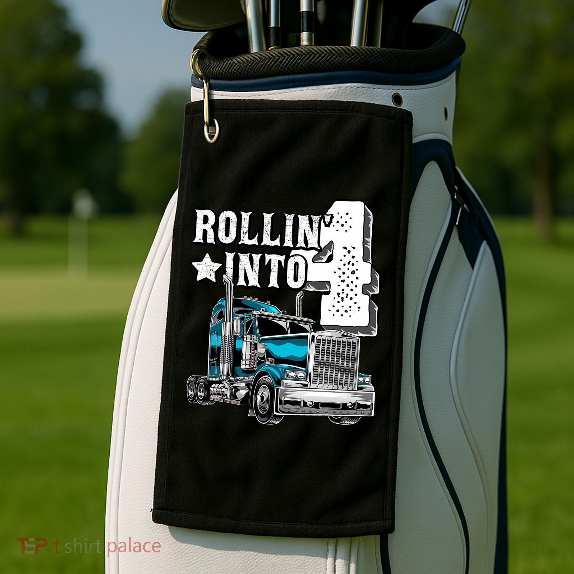 Rollin Into 4 Big Rig Semi Trailer Truck 4th Birthday Gift Golf Towel