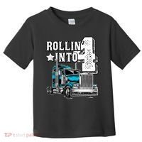 Rollin Into 4 Big Rig Semi Trailer Truck 4th Birthday Gift Toddler T-Shirt thumb 0