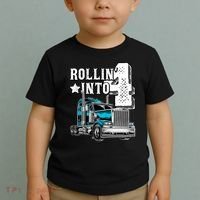 Rollin Into 4 Big Rig Semi Trailer Truck 4th Birthday Gift Toddler T-Shirt thumb 2