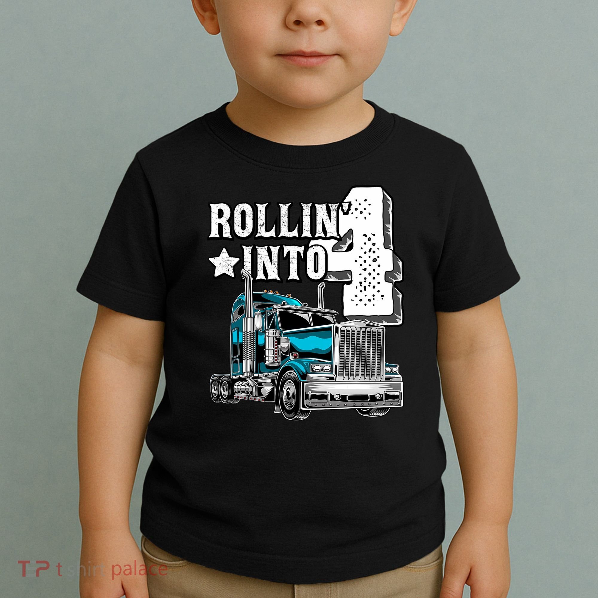 Rollin Into 4 Big Rig Semi Trailer Truck 4th Birthday Gift Toddler T-Shirt