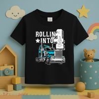Rollin Into 4 Big Rig Semi Trailer Truck 4th Birthday Gift Toddler T-Shirt thumb 3