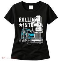Rollin Into 4 Big Rig Semi Trailer Truck 4th Birthday Gift Women's T-Shirt thumb 0