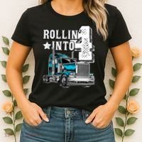 Rollin Into 4 Big Rig Semi Trailer Truck 4th Birthday Gift Women's T-Shirt thumb 2