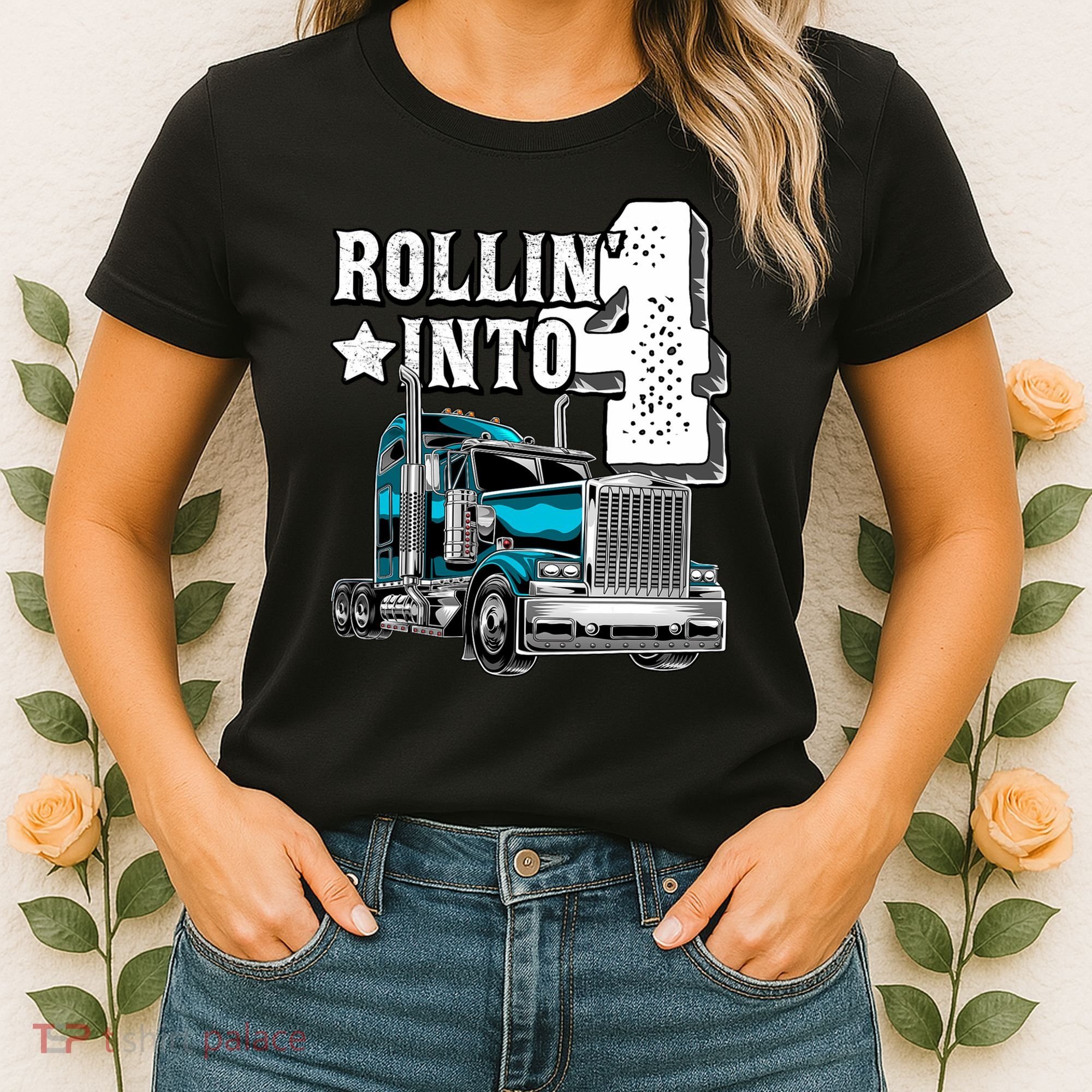 Rollin Into 4 Big Rig Semi Trailer Truck 4th Birthday Gift Women's T-Shirt