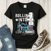 Rollin Into 4 Big Rig Semi Trailer Truck 4th Birthday Gift Women's T-Shirt thumb 3