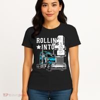 Rollin Into 4 Big Rig Semi Trailer Truck 4th Birthday Gift Women's T-Shirt thumb 4