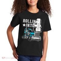Rollin Into 4 Big Rig Semi Trailer Truck 4th Birthday Gift Kids T-Shirt thumb 2