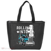 Rollin Into 4 Big Rig Semi Trailer Truck 4th Birthday Gift Tote Bag thumb 0