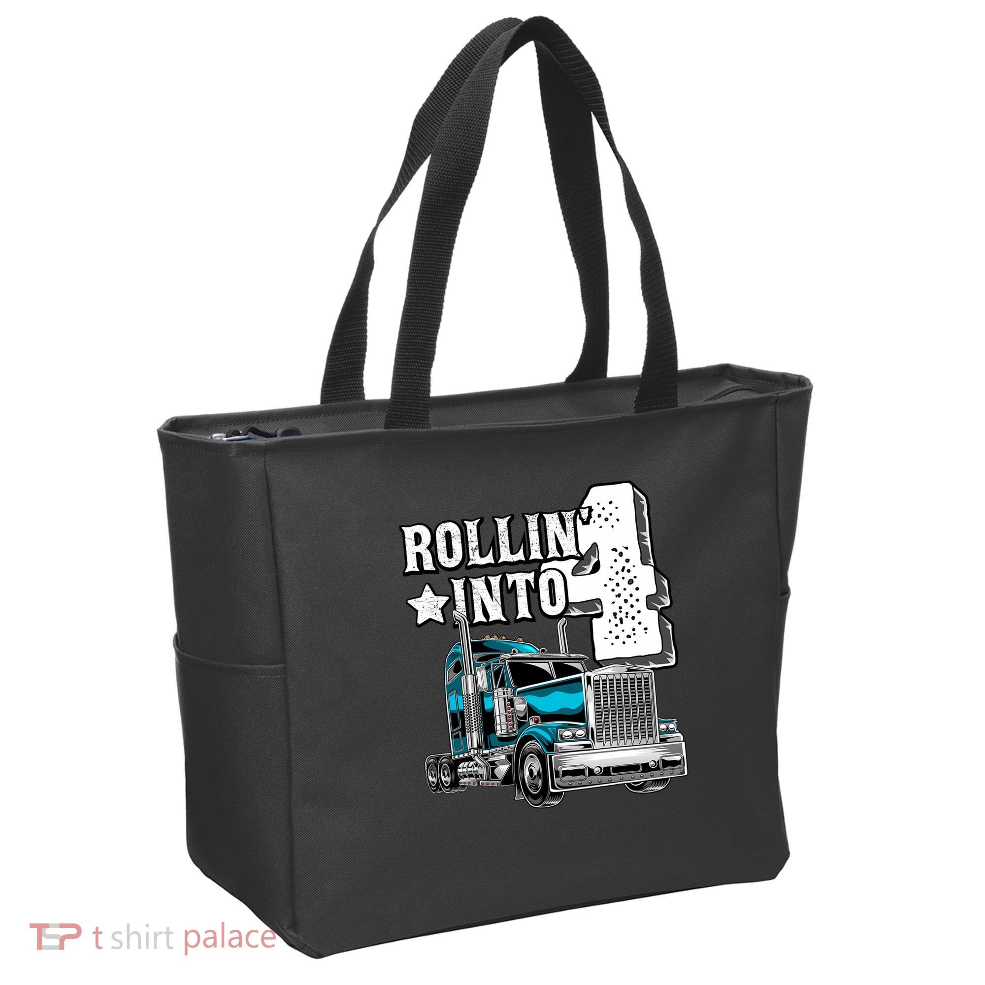 Rollin Into 4 Big Rig Semi Trailer Truck 4th Birthday Gift Tote Bag