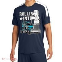 Rollin Into 4 Big Rig Semi Trailer Truck 4th Birthday Gift Sport-Tek Competitor United Soccer Jersey thumb 0