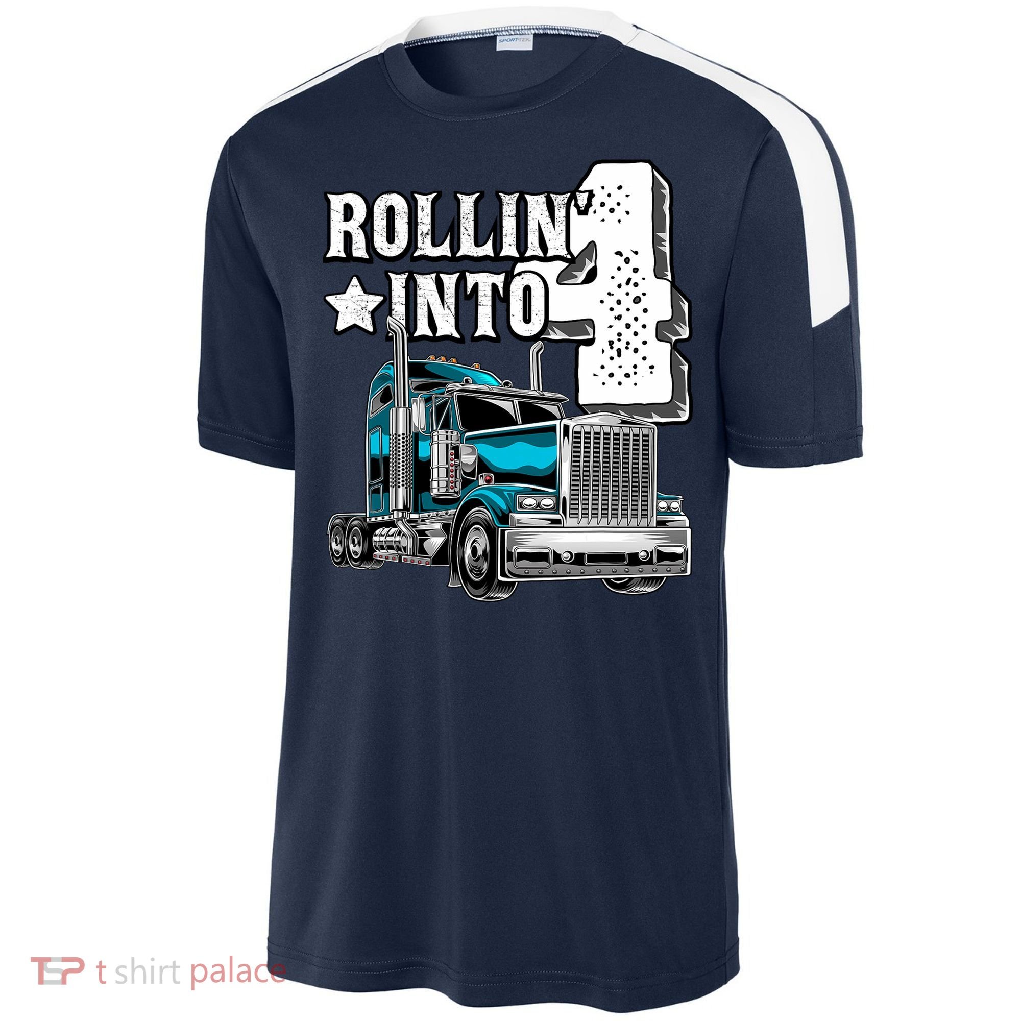 Rollin Into 4 Big Rig Semi Trailer Truck 4th Birthday Gift Sport-Tek Competitor United Soccer Jersey