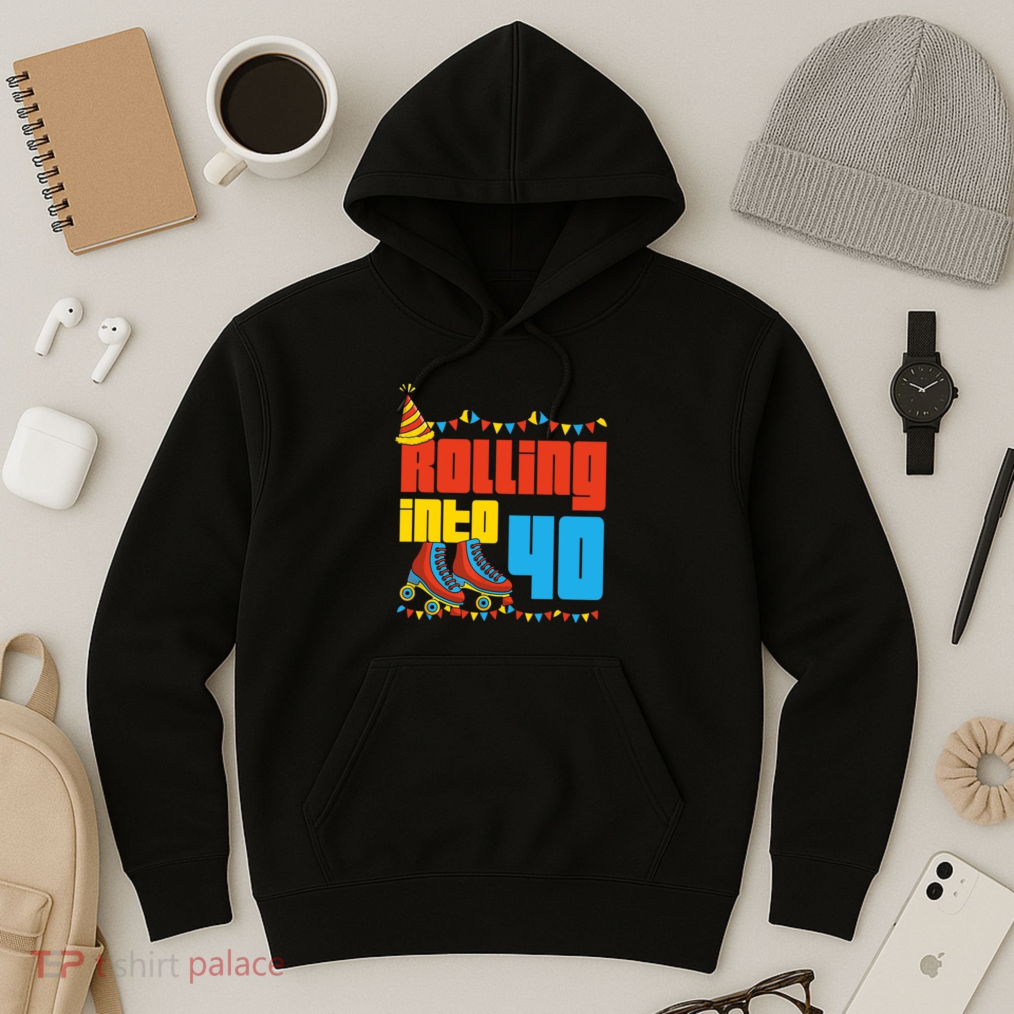 Rolling Into 40 Roller Skate 40th Birthday Party Supplies Hoodie
