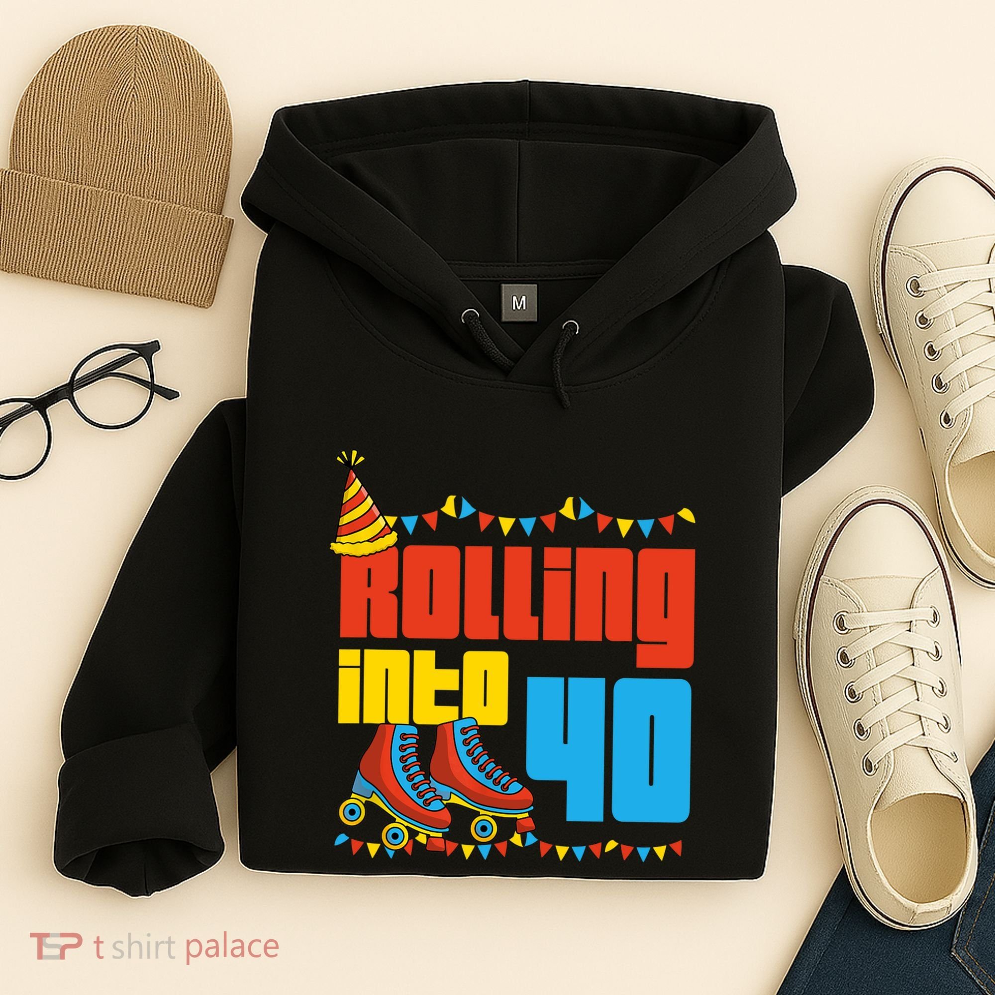 Rolling Into 40 Roller Skate 40th Birthday Party Supplies Hoodie