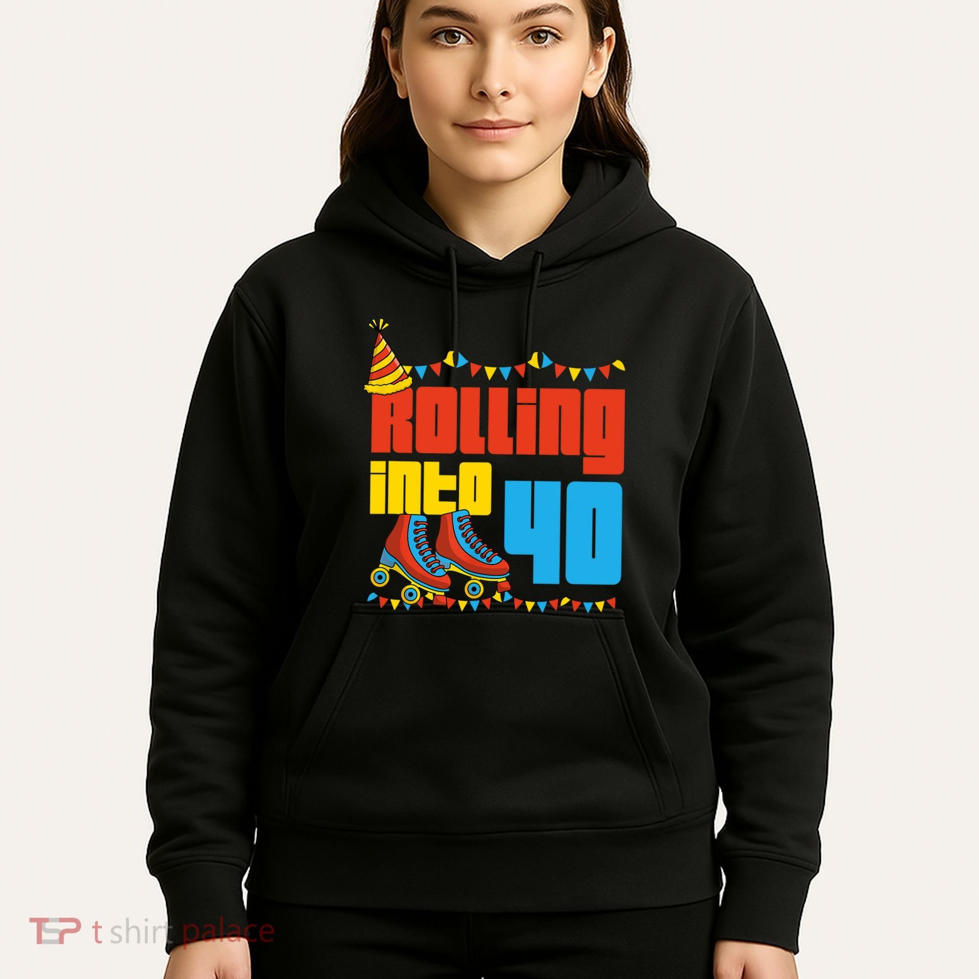 Rolling Into 40 Roller Skate 40th Birthday Party Supplies Hoodie