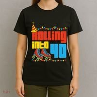 Rolling Into 40 Roller Skate 40th Birthday Party Supplies T-Shirt thumb 4