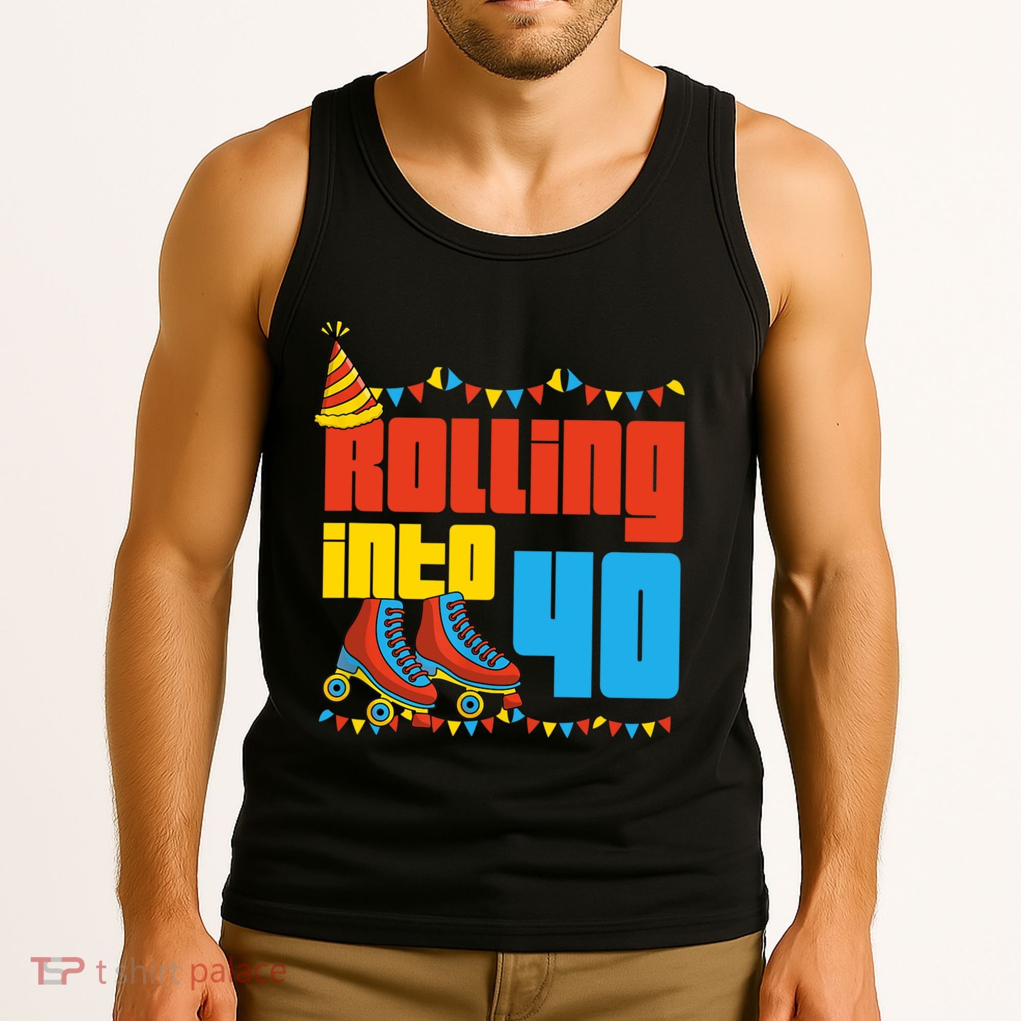 Rolling Into 40 Roller Skate 40th Birthday Party Supplies Tank Top