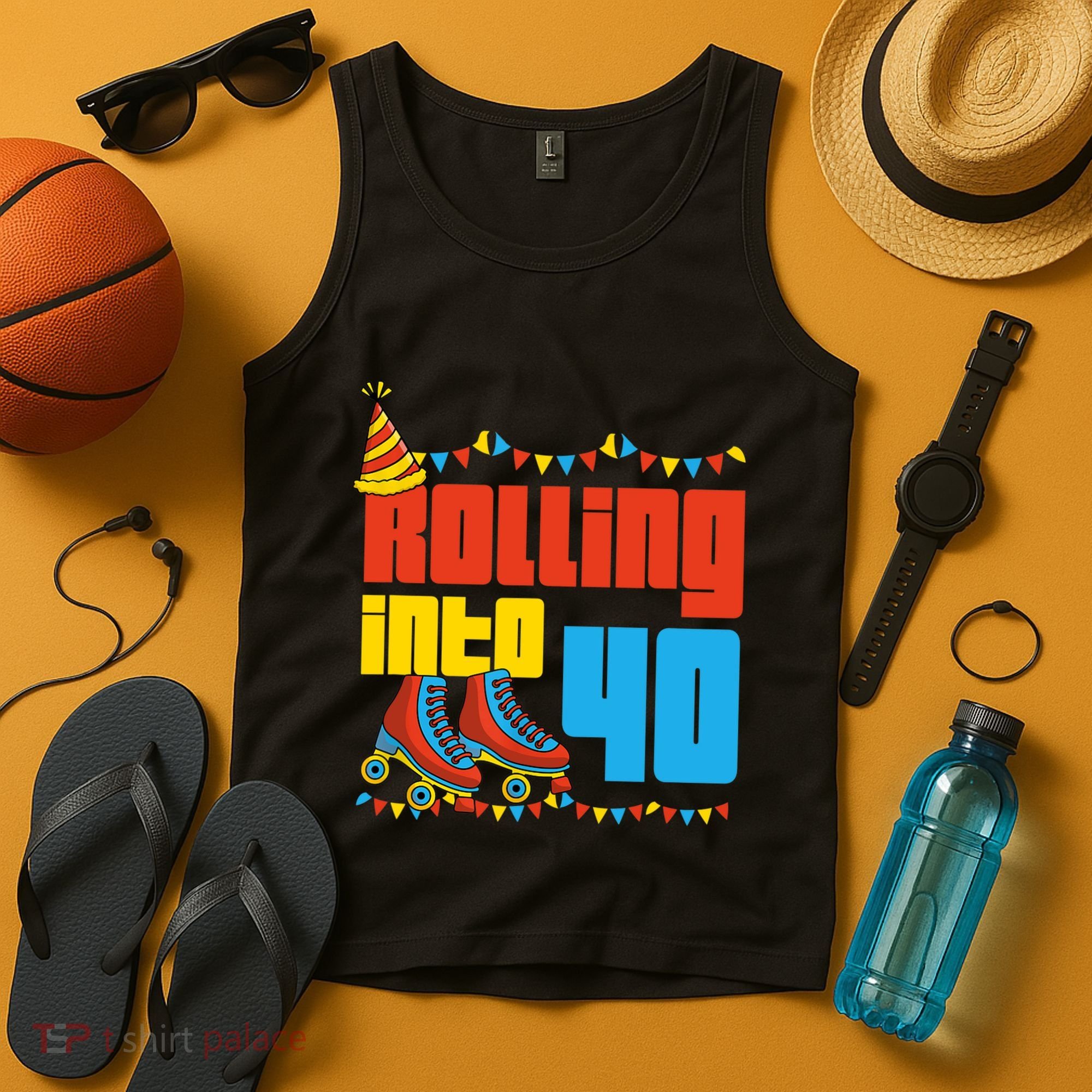 Rolling Into 40 Roller Skate 40th Birthday Party Supplies Tank Top
