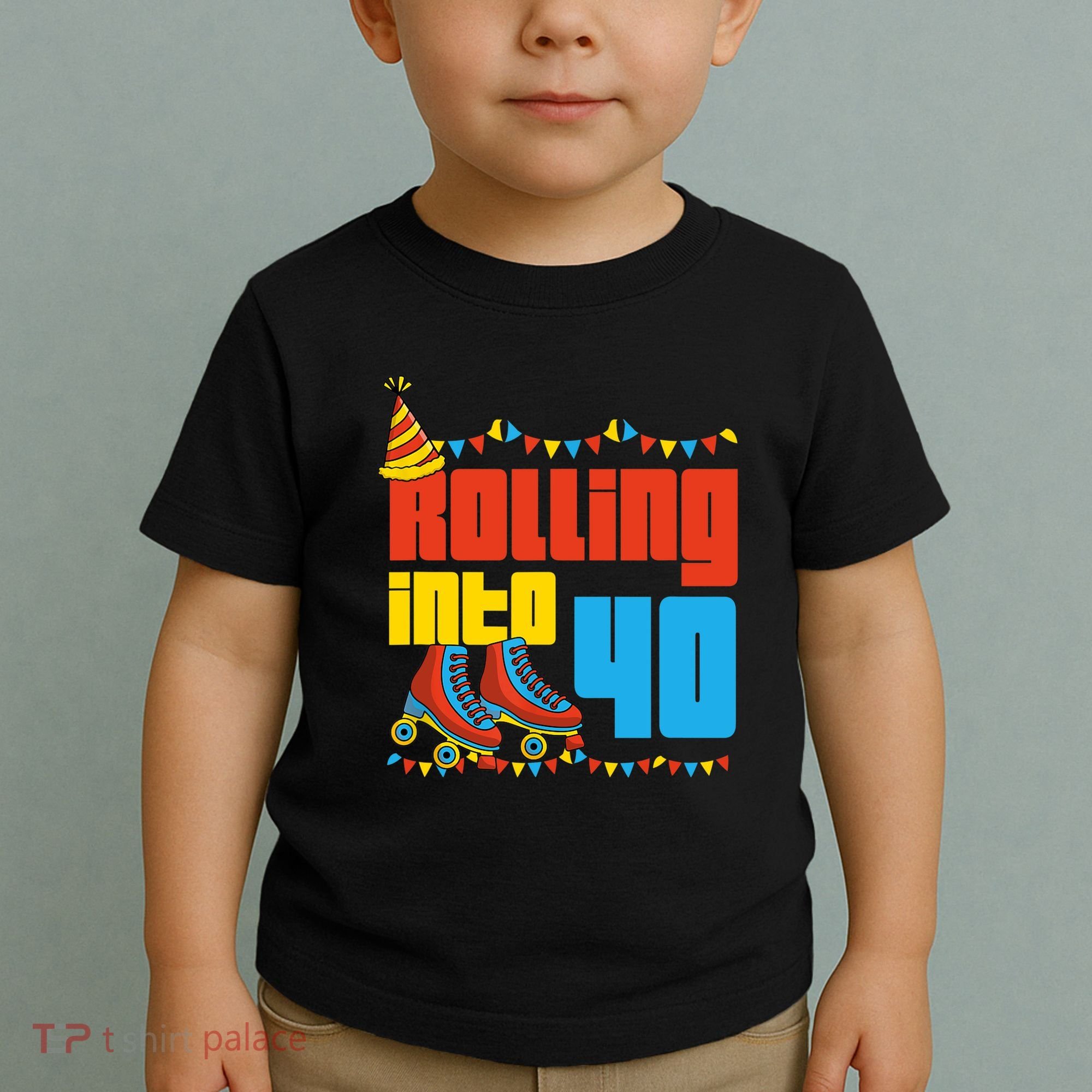 Rolling Into 40 Roller Skate 40th Birthday Party Supplies Toddler T-Shirt