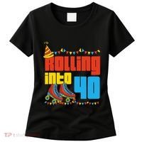 Rolling Into 40 Roller Skate 40th Birthday Party Supplies Women's T-Shirt thumb 0