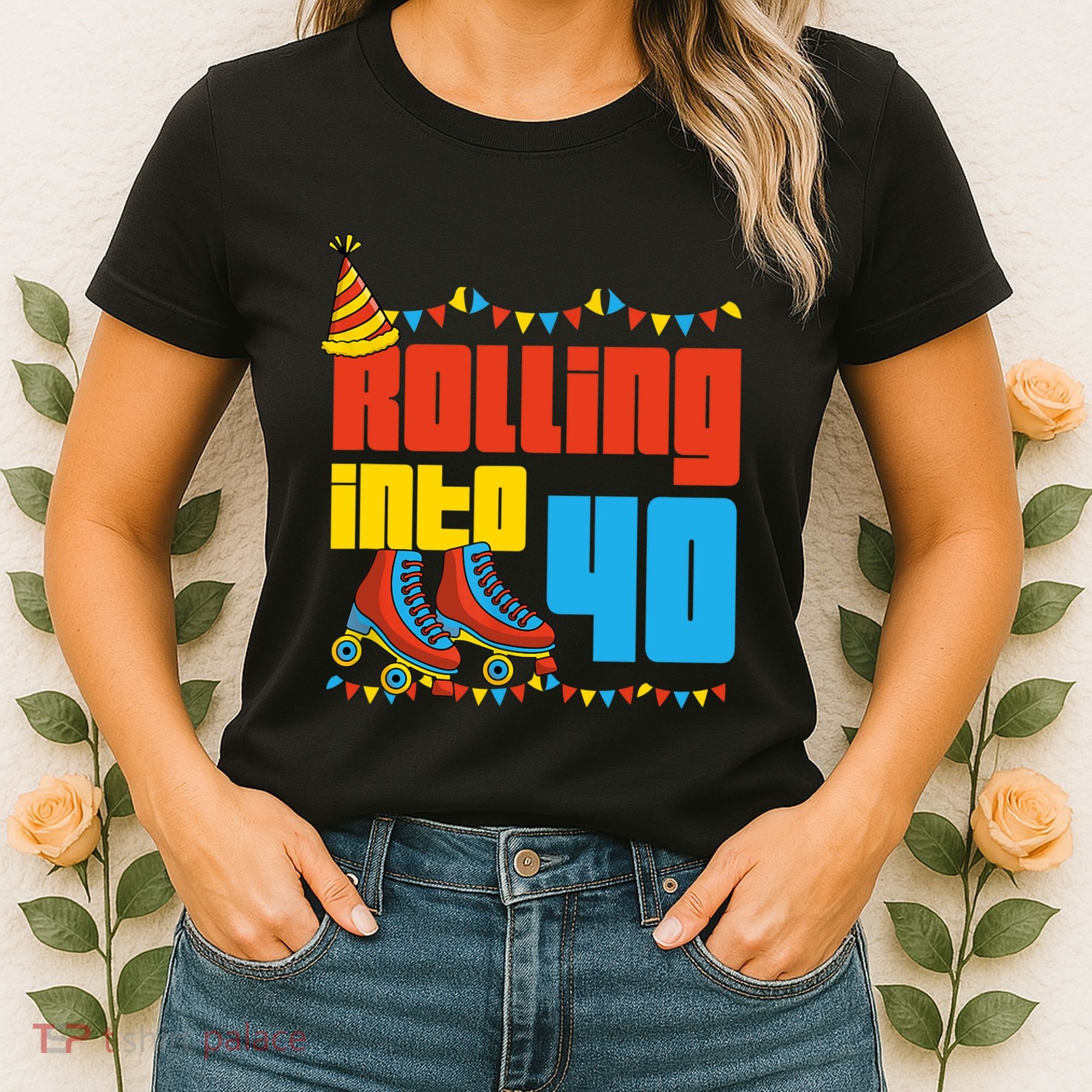 Rolling Into 40 Roller Skate 40th Birthday Party Supplies Women's T-Shirt