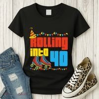 Rolling Into 40 Roller Skate 40th Birthday Party Supplies Women's T-Shirt thumb 3