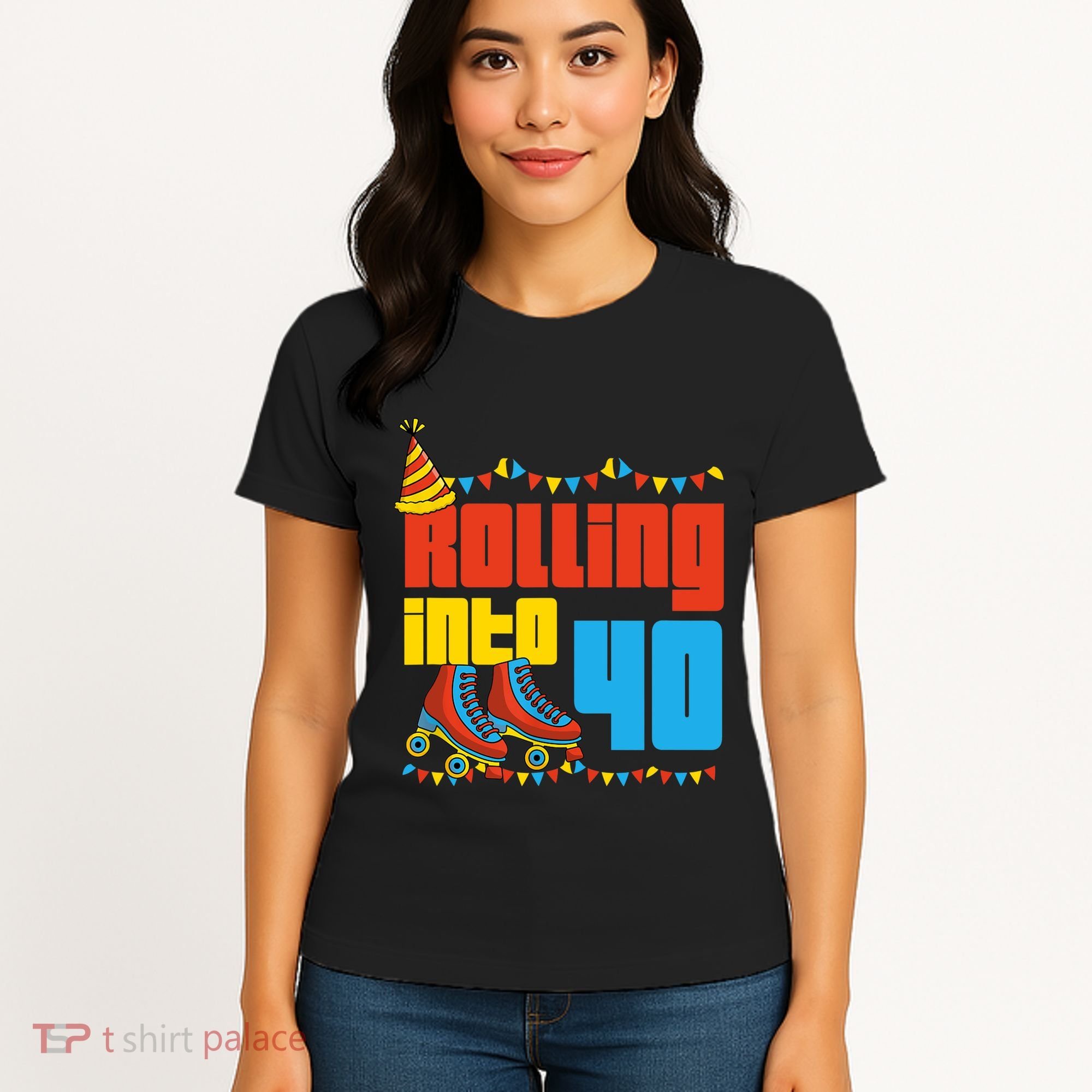 Rolling Into 40 Roller Skate 40th Birthday Party Supplies Women's T-Shirt