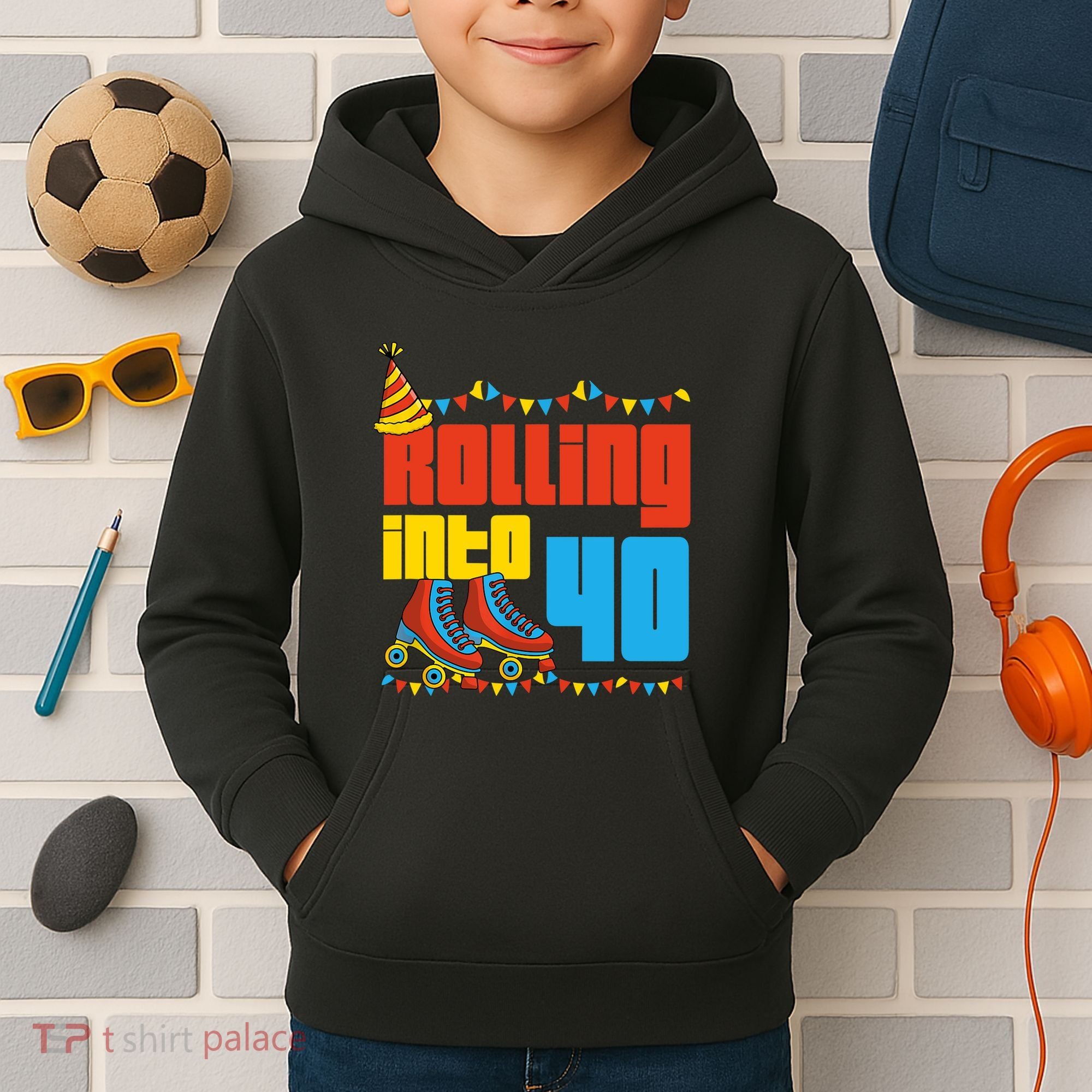 Rolling Into 40 Roller Skate 40th Birthday Party Supplies Kids Hoodie