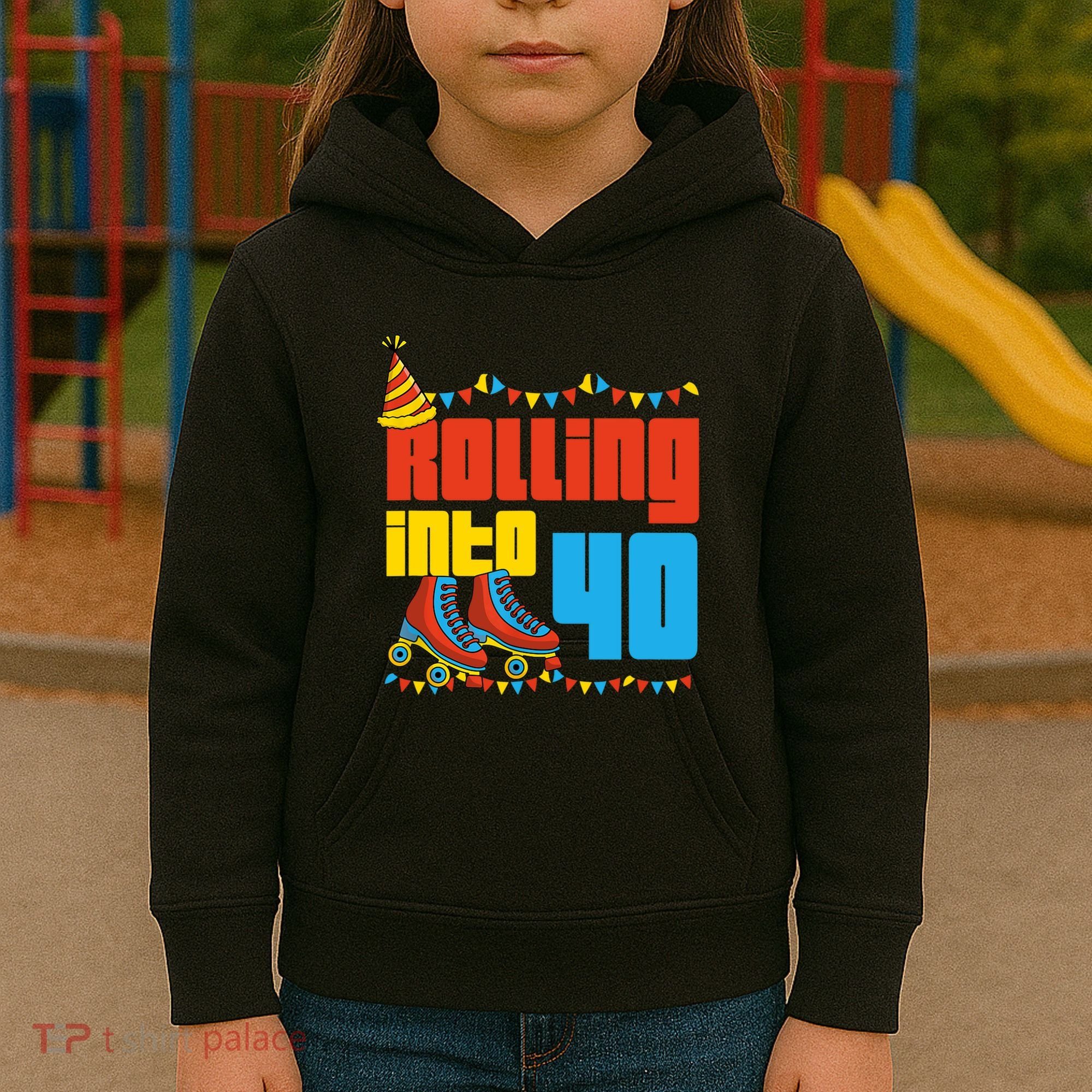 Rolling Into 40 Roller Skate 40th Birthday Party Supplies Kids Hoodie