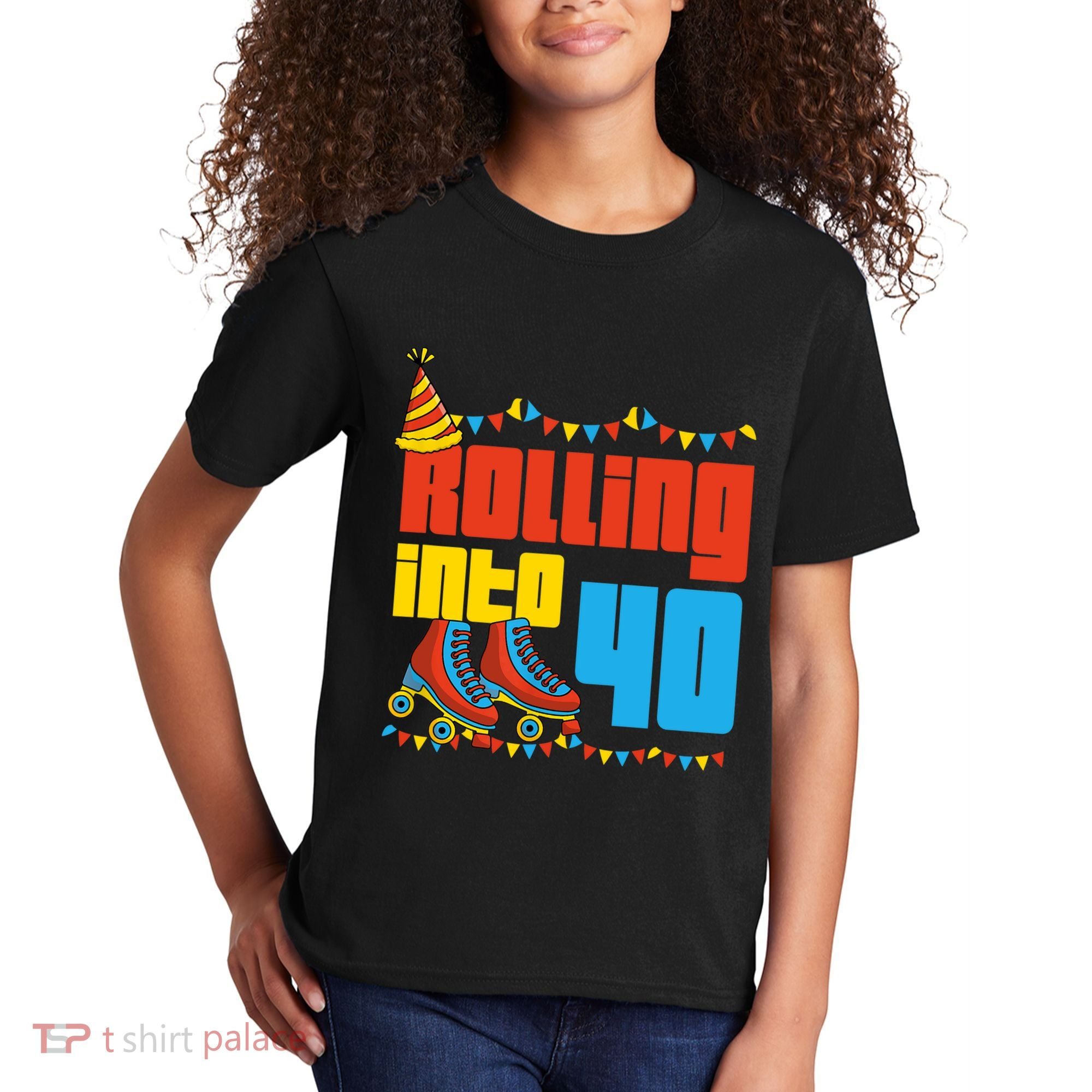 Rolling Into 40 Roller Skate 40th Birthday Party Supplies Kids T-Shirt