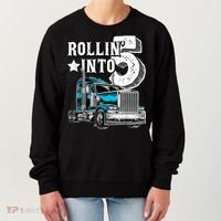 Rollin into 5 Big Rig Semi-Trailer Truck 5th Birthday Gift Women's Sweatshirt thumb 0