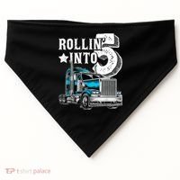 Rollin into 5 Big Rig Semi-Trailer Truck 5th Birthday Gift USA-Made Doggie Bandana thumb 0