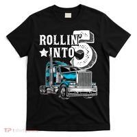 Rollin into 5 Big Rig Semi-Trailer Truck 5th Birthday Gift T-Shirt thumb 0